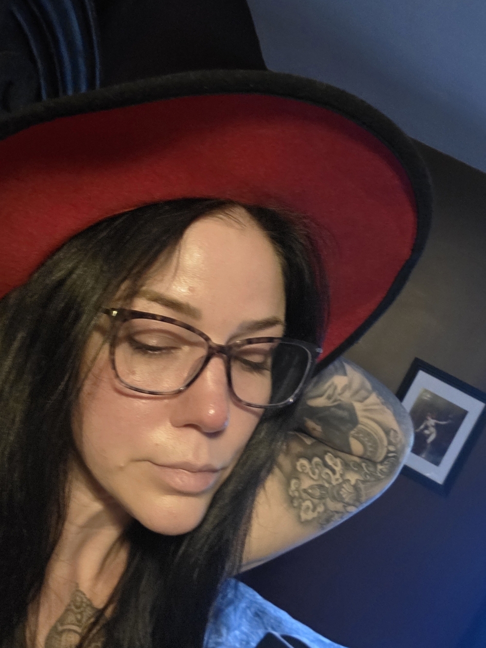 NWT Odiva Black & Red Wide Brim Fedora Hat 23" Circumference Two-Tone Felt - Picture 4 of 4